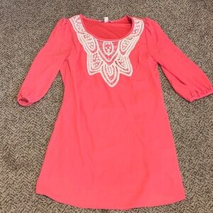 Coral Dress with Lace Detail Medium